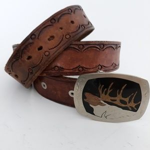 Leather belt with elk buckle